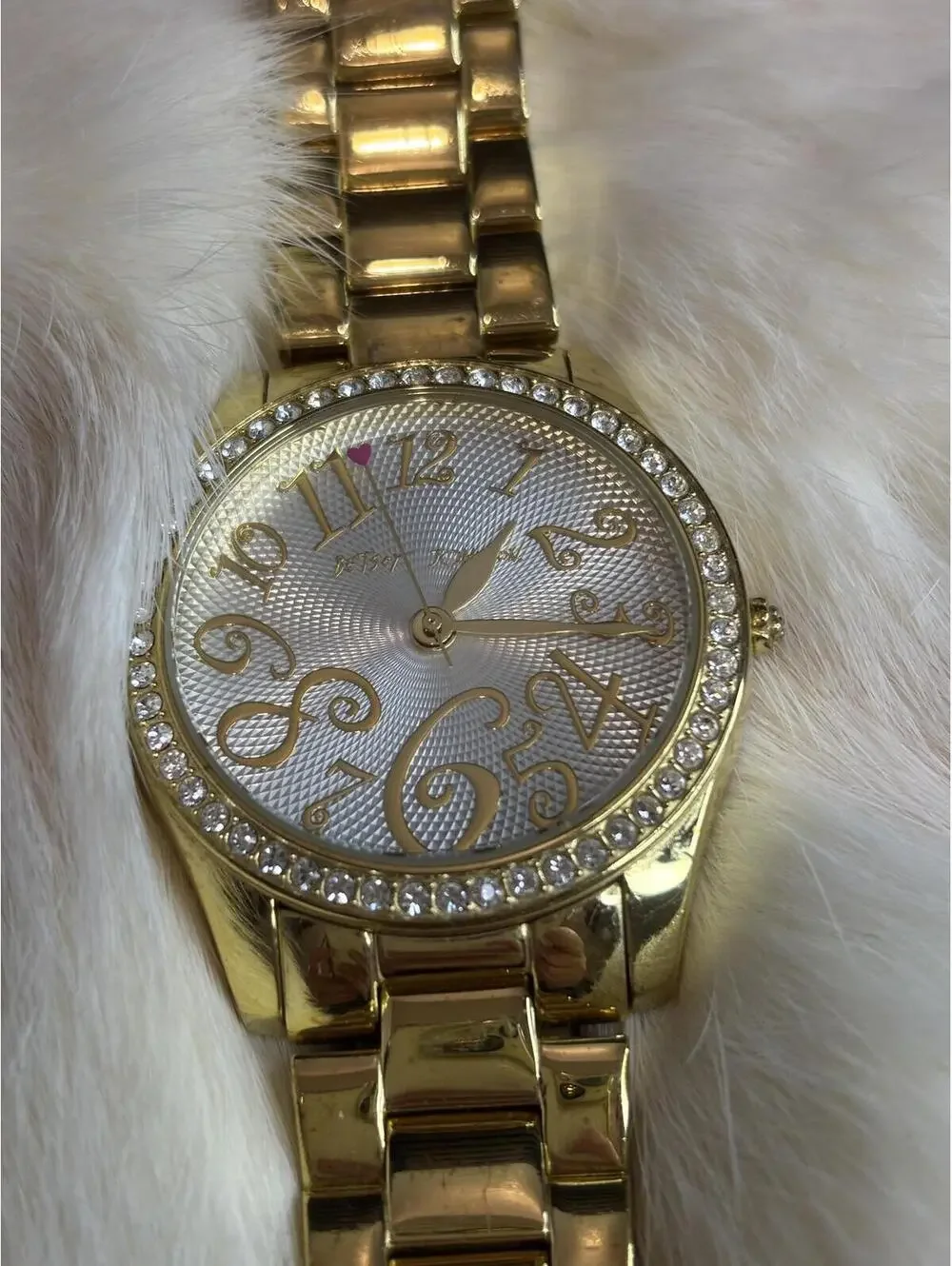 Betsey Johnson Gold Tone Crystal Accent Watch Size 7